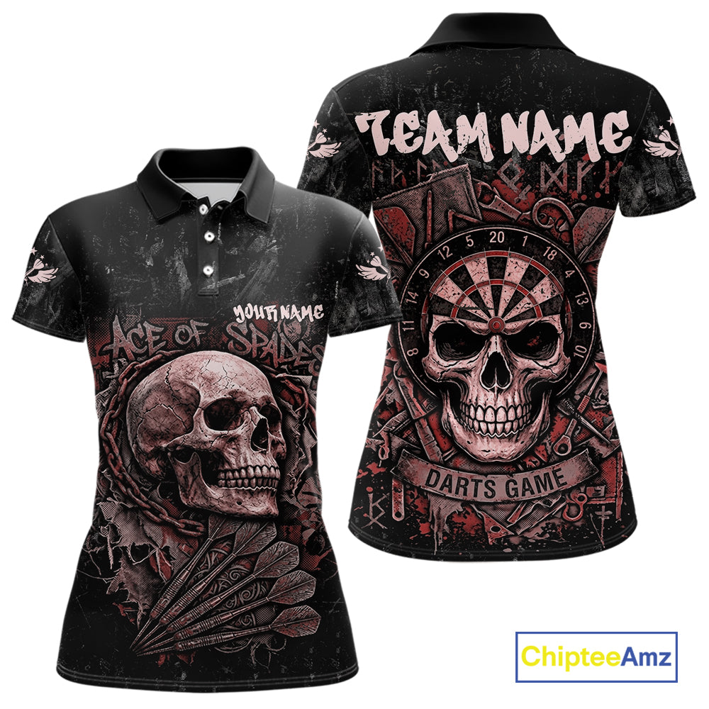 Red Graffiti Grunge Skull Darts Shirt For Women Custom Name & Team Skull Dart Outfit Jerseys NYN3985
