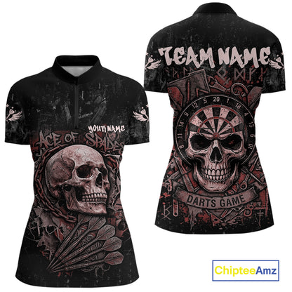 Red Graffiti Grunge Skull Darts Shirt For Women Custom Name & Team Skull Dart Outfit Jerseys NYN3985
