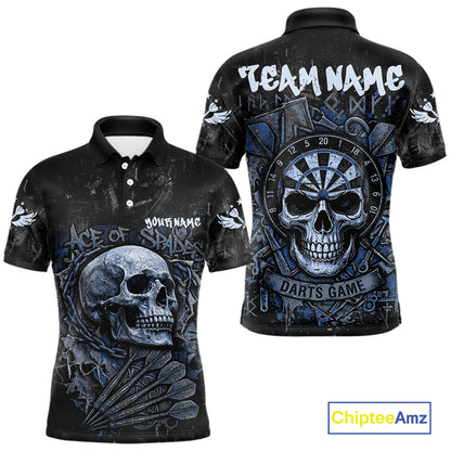 Blue Graffiti Grunge Skull Darts Shirt For Men Custom Name & Team Skull Dart Outfit Jerseys NYN3986
