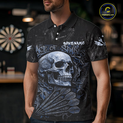 Blue Graffiti Grunge Skull Darts Shirt For Men Custom Name & Team Skull Dart Outfit Jerseys NYN3986