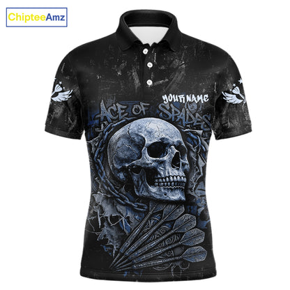 Blue Graffiti Grunge Skull Darts Shirt For Men Custom Name & Team Skull Dart Outfit Jerseys NYN3986