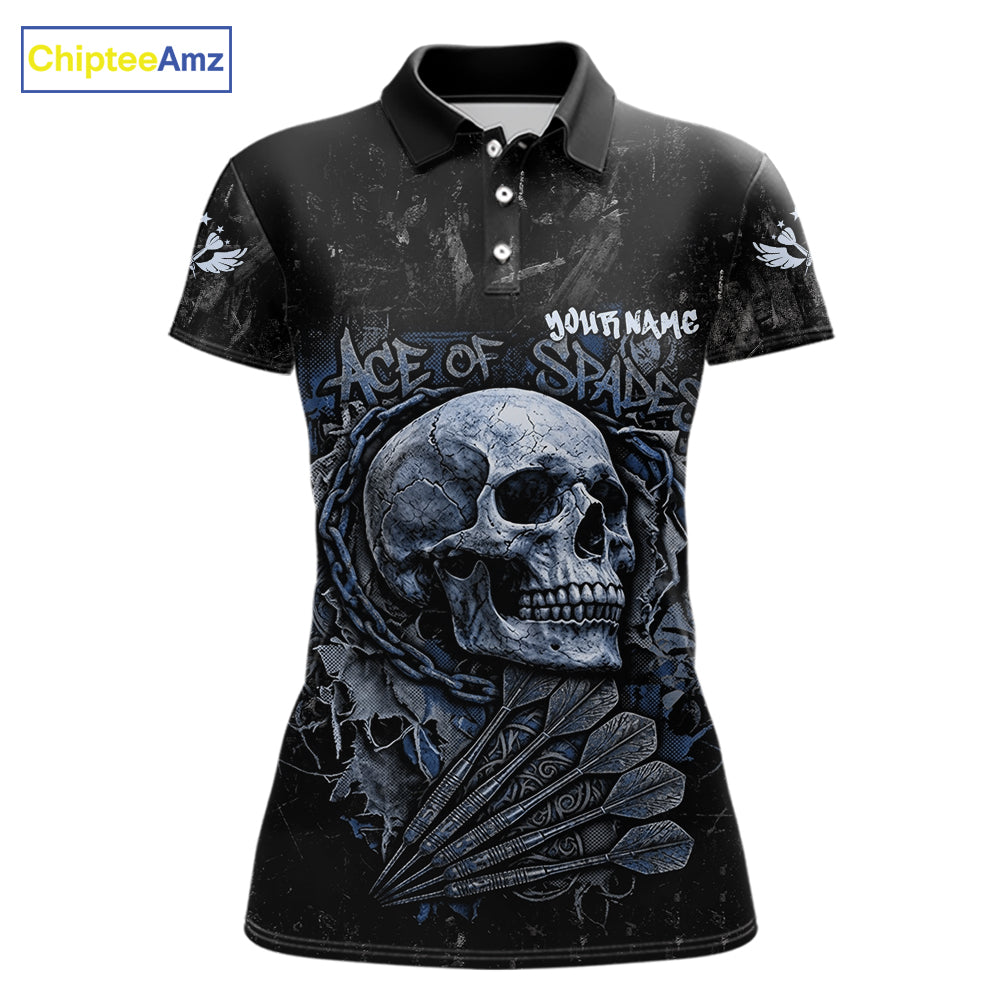 Blue Graffiti Grunge Skull Darts Shirt For Women Custom Name & Team Skull Dart Outfit Jerseys NYN3986