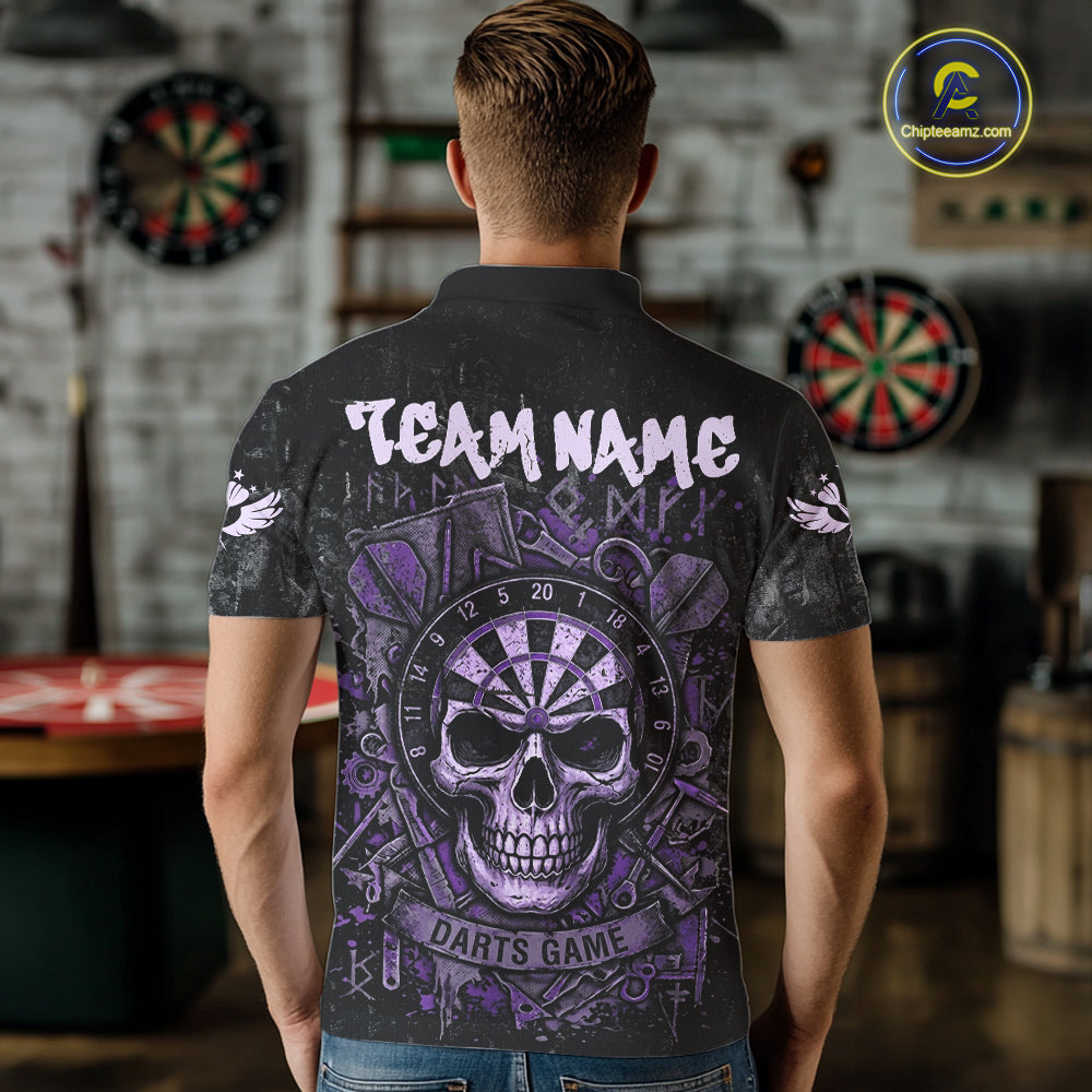 Purple Graffiti Grunge Skull Darts Shirt For Men Custom Name & Team Skull Dart Outfit Jerseys NYN3987
