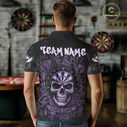 Purple Graffiti Grunge Skull Darts Shirt For Men Custom Name & Team Skull Dart Outfit Jerseys NYN3987