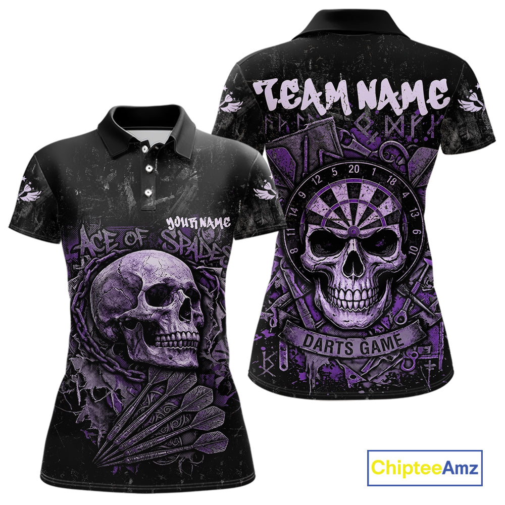 Purple Graffiti Grunge Skull Darts Shirt For Women Custom Name & Team Skull Dart Outfit Jerseys NYN3987