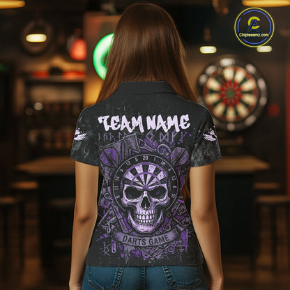 Purple Graffiti Grunge Skull Darts Shirt For Women Custom Name & Team Skull Dart Outfit Jerseys NYN3987
