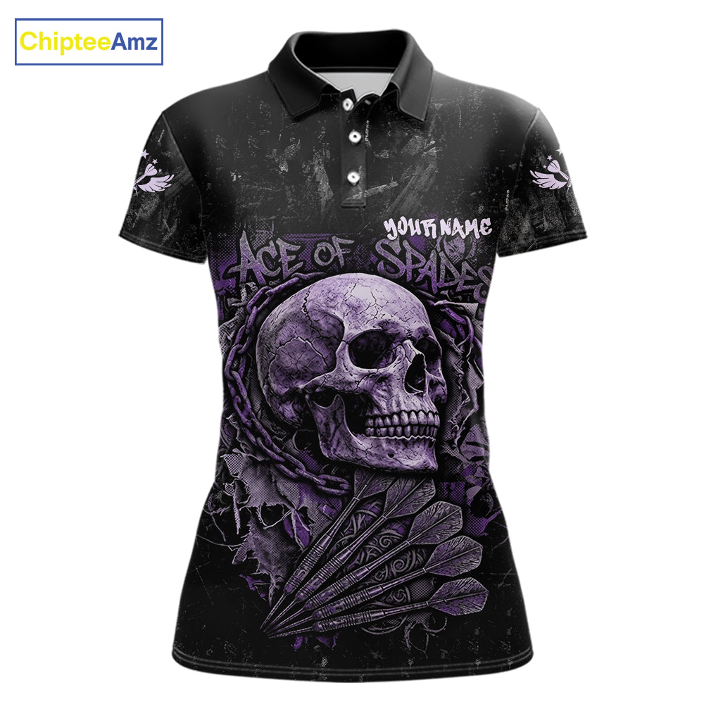Purple Graffiti Grunge Skull Darts Shirt For Women Custom Name & Team Skull Dart Outfit Jerseys NYN3987