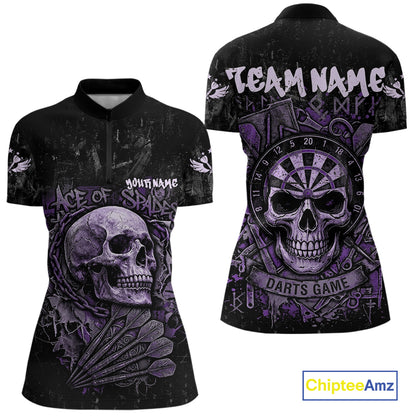 Purple Graffiti Grunge Skull Darts Shirt For Women Custom Name & Team Skull Dart Outfit Jerseys NYN3987