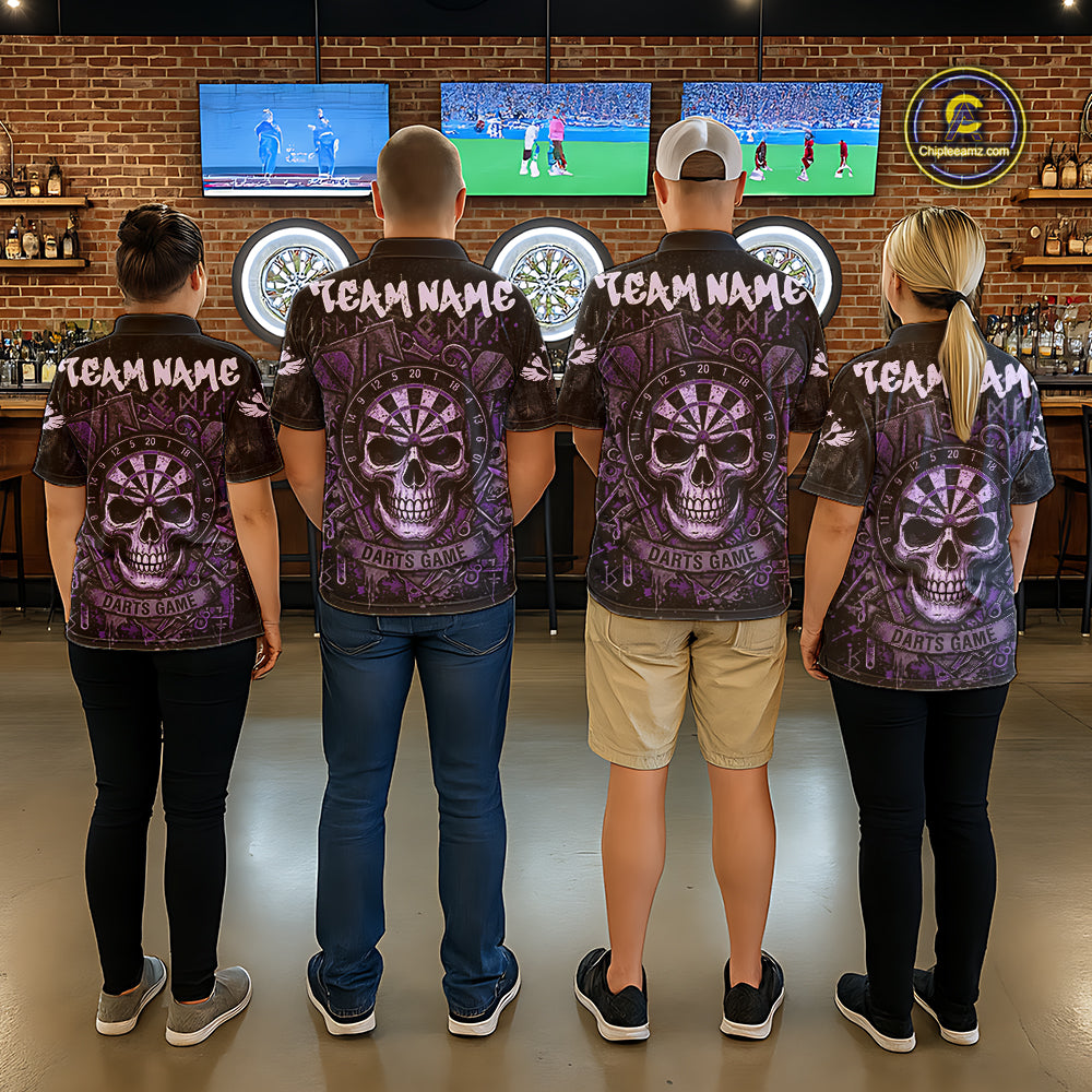 Purple Graffiti Grunge Skull Darts Shirt For Men Custom Name & Team Skull Dart Outfit Jerseys NYN3987