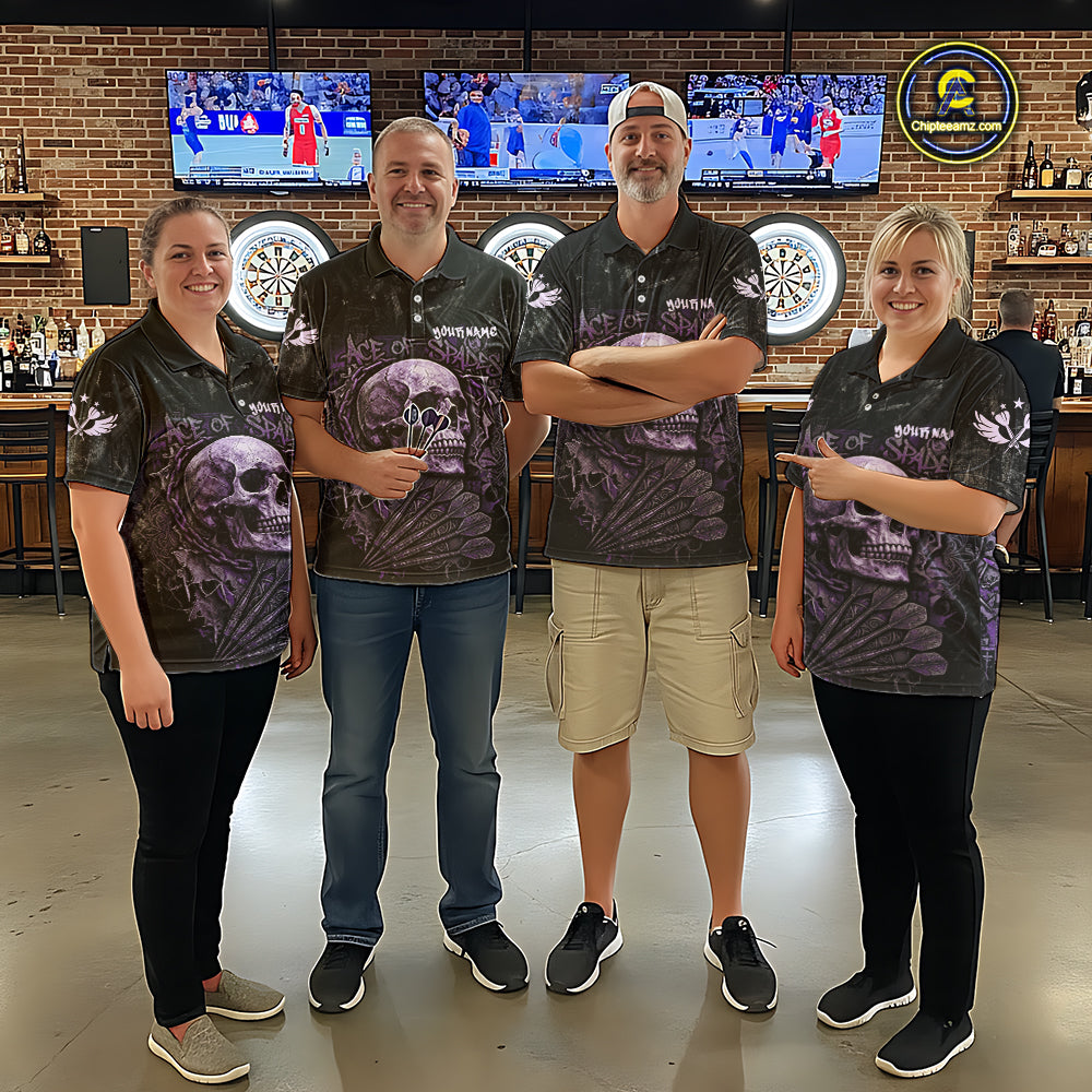 Purple Graffiti Grunge Skull Darts Shirt For Men Custom Name & Team Skull Dart Outfit Jerseys NYN3987