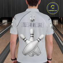Load image into Gallery viewer, Silver And Red Bowling Custom Bowling Polo &amp; Quarter Zip Team Shirts, Men Bowling Outfit Jersey NYN3021