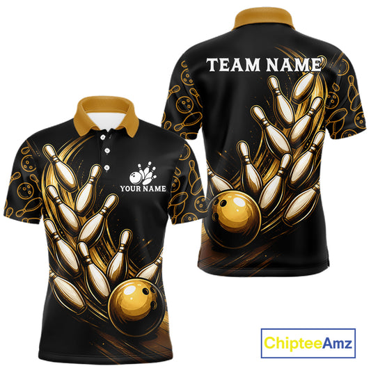 Strike Bowling Gold Yellow Bowling Jerseys For Men Custom Bowling Shirts Team Attire NYN3179
