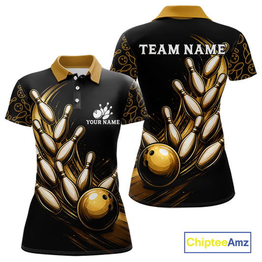 Strike Bowling Gold Yellow Bowling Jerseys For Women Custom Bowling Shirts Team Attire NYN3179