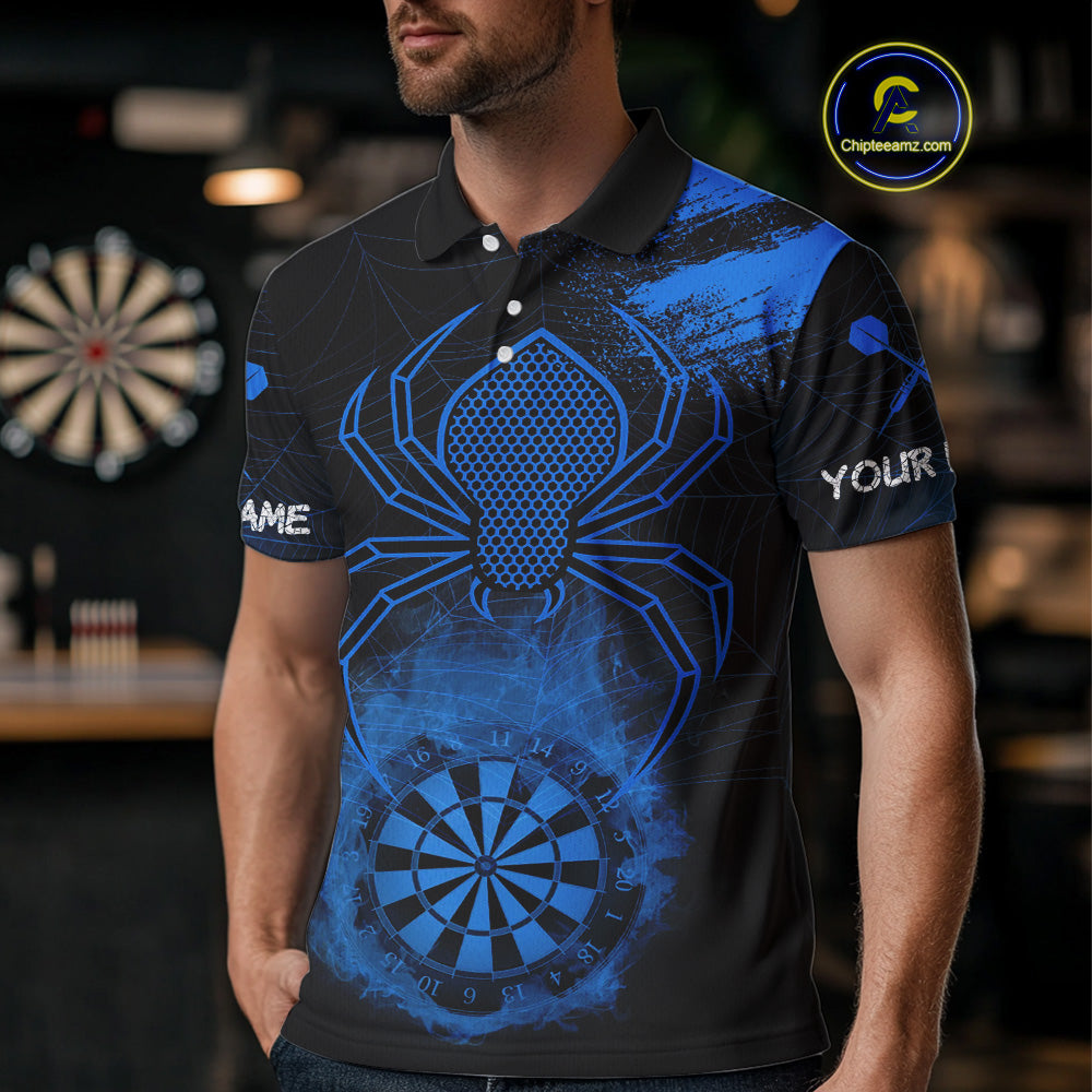 Blue Spider Men's Grunge Darts Shirt Smoke Dartboard - Custom Name For Darts Jersey NYN0468