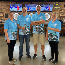 Load image into Gallery viewer, Blue Ferocious Shark Dartboard &amp; Arrow Women Darts 1/4-Zip Shirt Custom Funny Dart League Shirt NYN2647