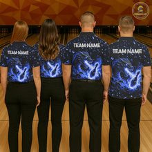 Load image into Gallery viewer, Fire Flame Dragon Bowling Polo Quarter Zip Shirts For Women Custom Team Bowling Jerseys | Blue NYN3451