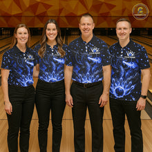 Load image into Gallery viewer, Fire Flame Dragon Bowling Polo Quarter Zip Shirts For Women Custom Team Bowling Jerseys | Blue NYN3451