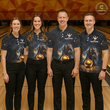 Load image into Gallery viewer, Flame Grim Reaper Custom Men Bowling Polo &amp; Quarter-Zip Shirts Gold Bowling Ball League Jerseys NYN3011