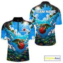 Load image into Gallery viewer, Funny ocean turtle quarter zip bowling shirt for men custom bowling jersey mockup