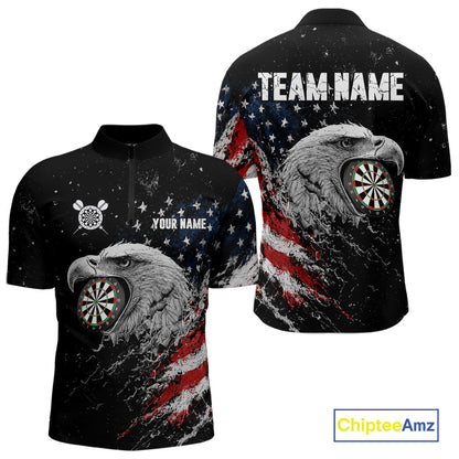 USA Flag Eagle Men's Quarter-Zip Darts Jersey Mockup, Professional Patriotic Dart League Shirt