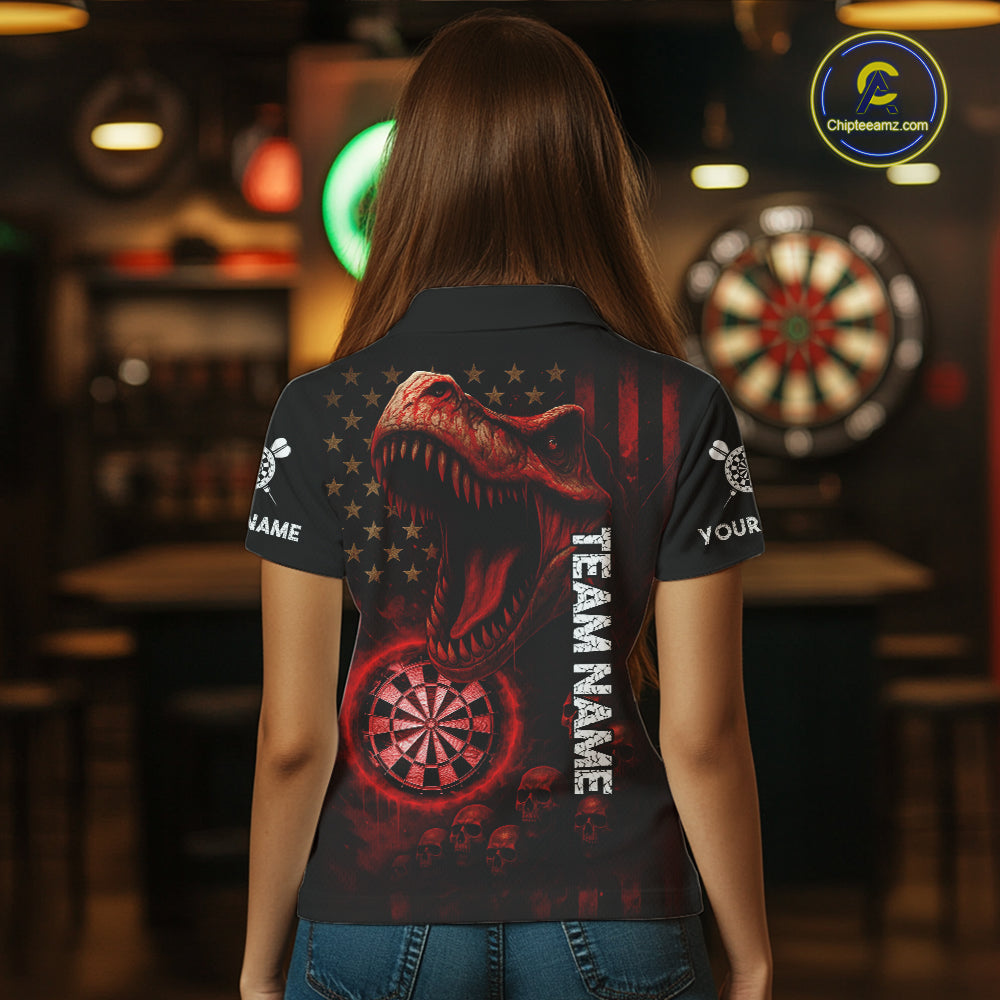 Custom Skull Red Dinosaur Flame Dartboard Polo Dart Shirt For Women, Dart Team Jerseys NYN1356
