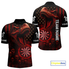 Load image into Gallery viewer, Custom Skull Red Dinosaur Flame Dartboard 1/4-Zip Dart Shirt For Men, Dart Team Jerseys NYN1356