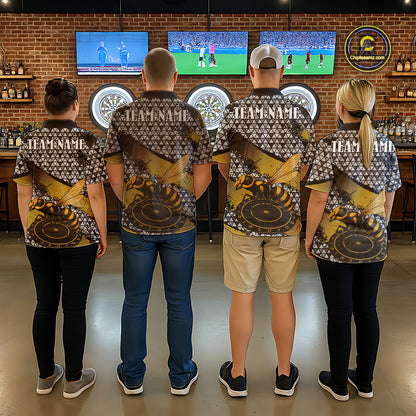 Custom Funny Gold Bee Silver Triangle Darts Quarter-Zip Shirt For Men Funny Dart League Jerseys NYN2176