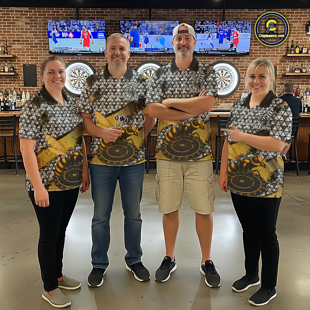Custom Funny Gold Bee Silver Triangle Darts Quarter-Zip Shirt For Men Funny Dart League Jerseys NYN2176