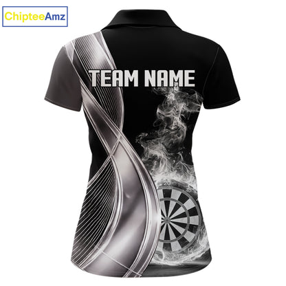 Black And Silver Darts 1/4-Zip Shirts For Women Custom White Smoke Dartboard Dart Team Jerseys NYN2446