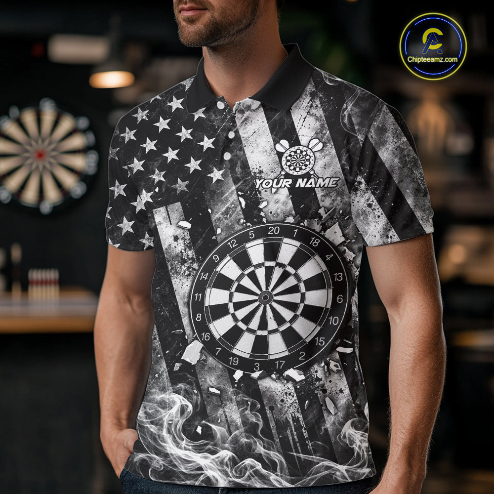 Smoke American Flag Dart Shirt For Men Personalized Cracked Dartboard Dart Team Outfits Jerseys NYN4060