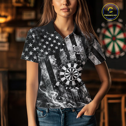 Smoke American Flag Dart Shirt For Women Personalized Cracked Dartboard Dart Team Outfits Jerseys NYN4060