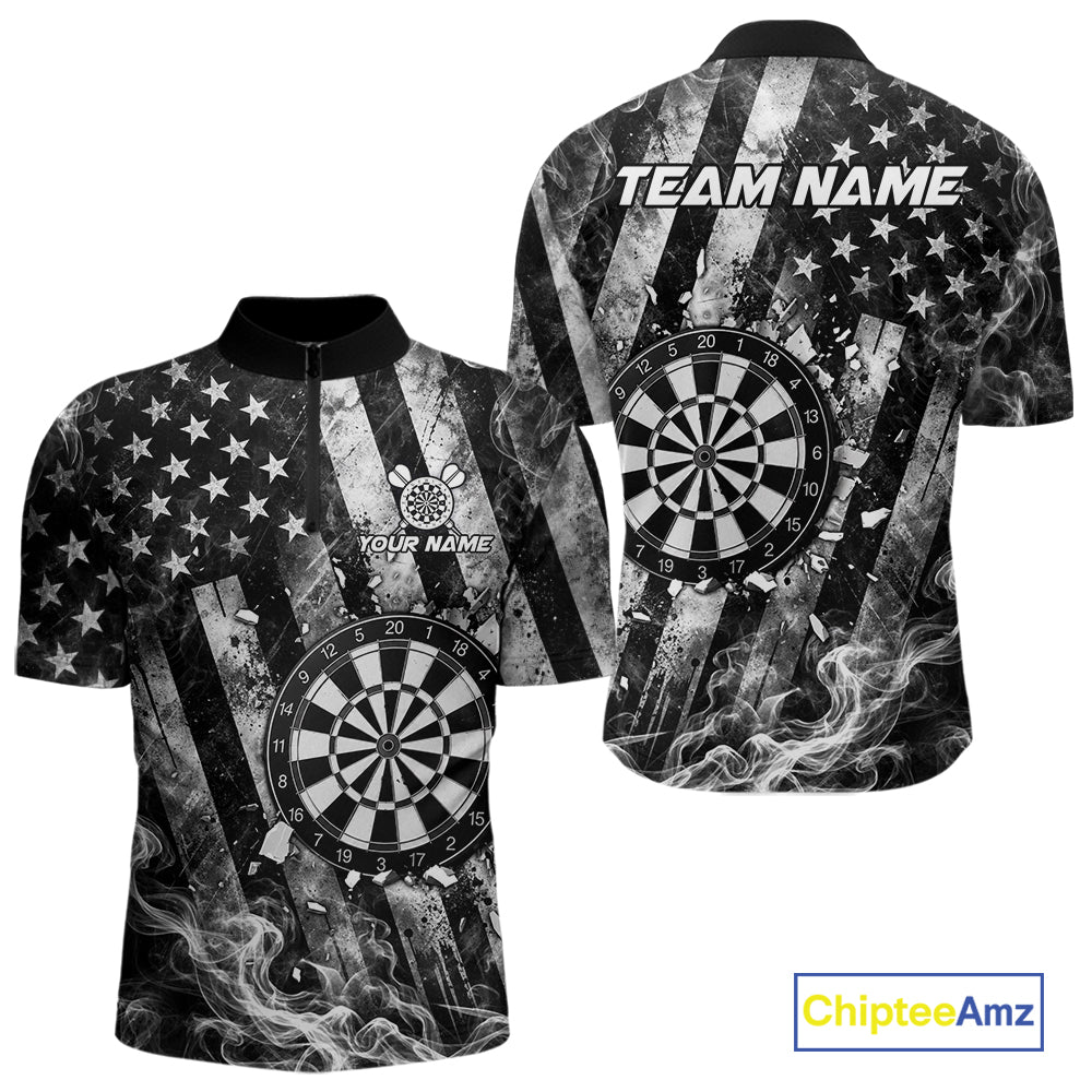 Smoke American Flag Dart Shirt For Men Personalized Cracked Dartboard Dart Team Outfits Jerseys NYN4060
