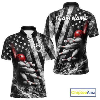 Smoke US Flag Patriotic Bowling Shirt For Men Custom Red Grunge Strike Bowling Team Jerseys NYN4062