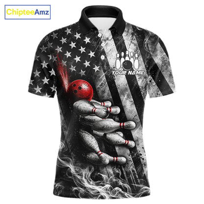 Smoke US Flag Patriotic Bowling Shirt For Men Custom Red Grunge Strike Bowling Team Jerseys NYN4062