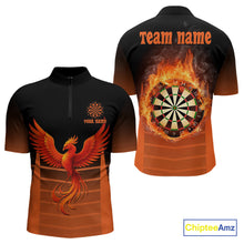 Load image into Gallery viewer, Men's Custom Darts Shirt With Amber Phoenix And Flame Dartboard, Darts Jersey NYN0261