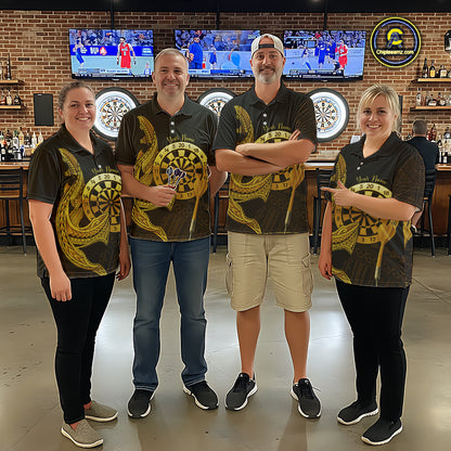 Personalized Gold Tribal Shark Custom Darts Polo Shirts For Men Tribal Dart League Jerseys NYN2183
