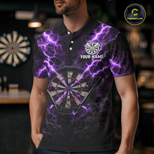 Load image into Gallery viewer, Thunder Lightning Purple Cracked Skull Dartboard Dart Polo Shirts For Men Custom Dart Team Shirts NYN2676