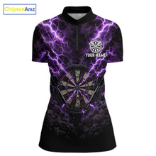 Load image into Gallery viewer, Thunder Lightning Purple Cracked Skull Dartboard Dart 1/4-Zip Shirts For Women Custom Dart Team Shirts NYN2676