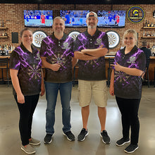 Load image into Gallery viewer, Thunder Lightning Purple Cracked Skull Dartboard Dart 1/4-Zip Shirts For Women Custom Dart Team Shirts NYN2676