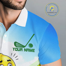 Load image into Gallery viewer, Man wearing funny lemon golf polo shirt during golf tournament