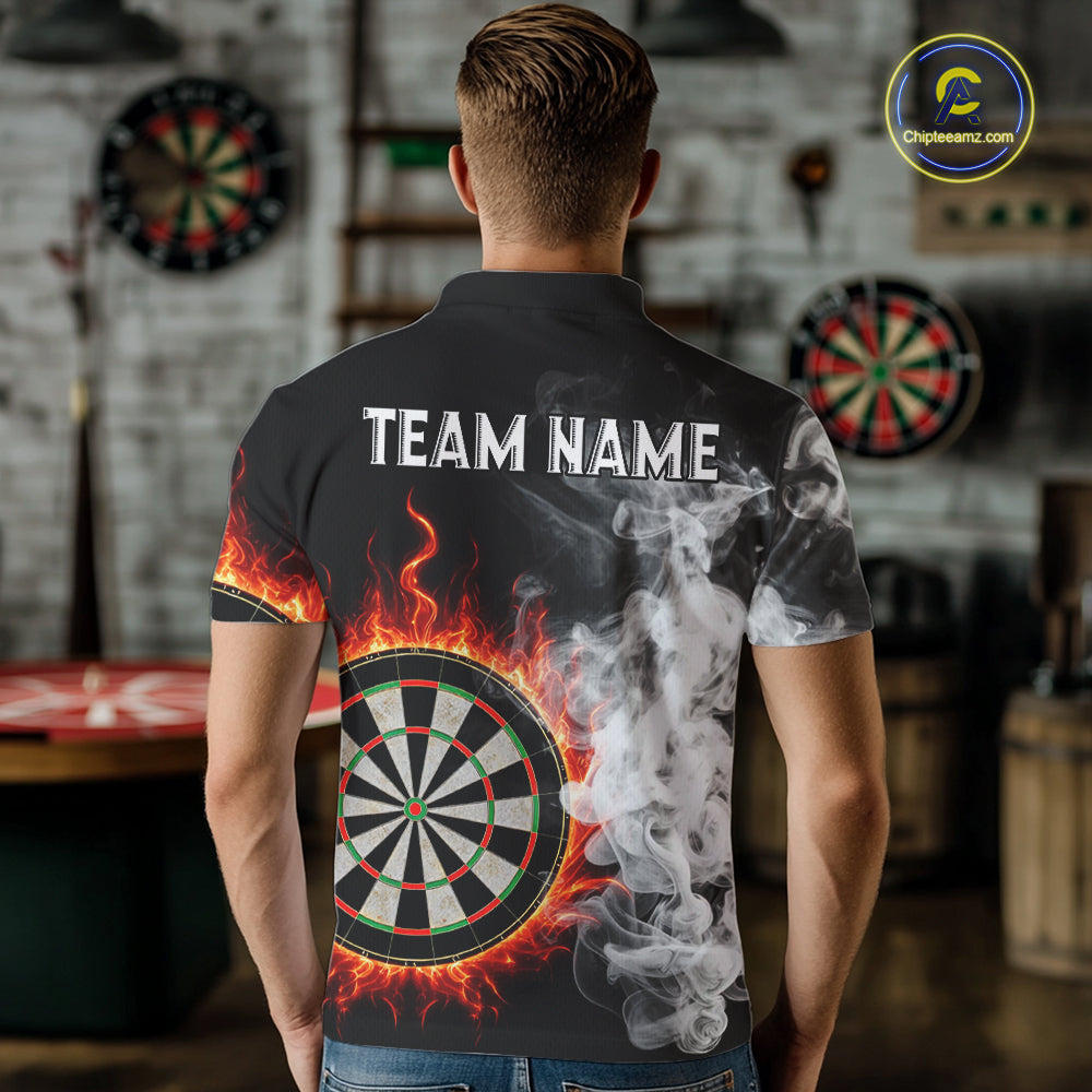Custom White Smokes Red Flames Dartboard Dart Men Polo Jerseys Dart Team Shirt NYN1667