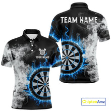 Load image into Gallery viewer, Custom White Smokes Blue Flames Dartboard Dart Men Polo Jerseys Dart Team Shirt NYN1668