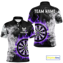 Load image into Gallery viewer, Custom White Smokes Purple Flames Dartboard Dart Men Polo Jerseys Dart Team Shirt NYN1669