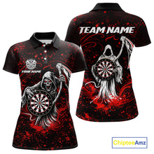 Load image into Gallery viewer, Black &amp; Red Splatter Grim Reaper Hold Dartboard Dart Polo Shirts For Women Custom Dart Team Shirts NYN2681