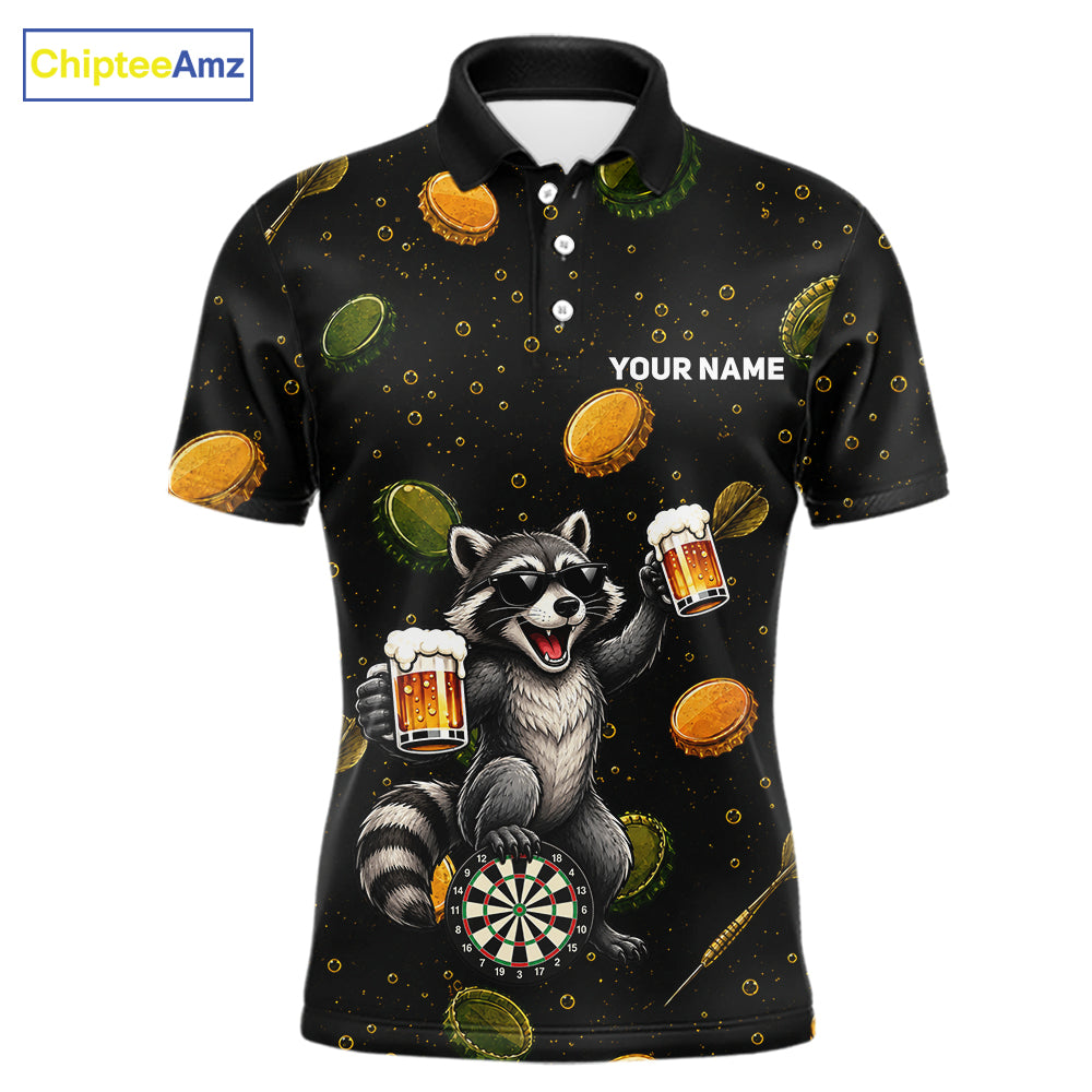 Men's beer and raccoon dart polo shirt mockup funny dart team jersey