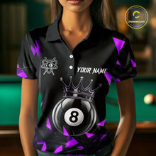 Load image into Gallery viewer, Black And Purple Geometric Crown 8 Ball Billiard Pool Shirt For Women Custom Billiard Team Jersey NYN3217
