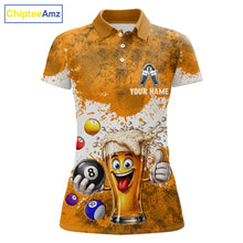Load image into Gallery viewer, Funny Beer 8 Ball Women Billiard Shirt Custom White Yellow Splatter Paint Billiard Pool Team Clothing NYN3223