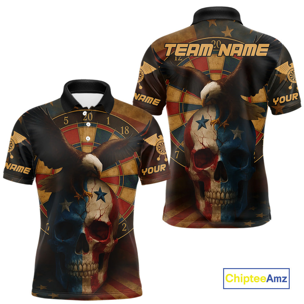 Custom Eagle Retro Patriotic Dart Polo Shirt For Men Outfit US Flag Grunge Dart Jerseys NYN1416