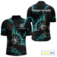 Load image into Gallery viewer, Thunder Teal Eagle Cracked Dartboard Dart 1/4-Zip Shirts For Men Custom Team Name For Darters NYN2699
