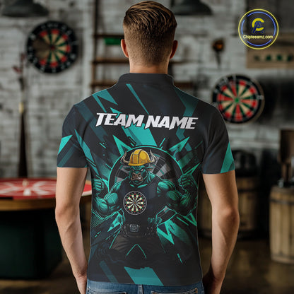 Turquoise Funny Muscle Bull Dartboard Custom Funny Darts Polo Shirt For Men Dart Jerseys NYN1955